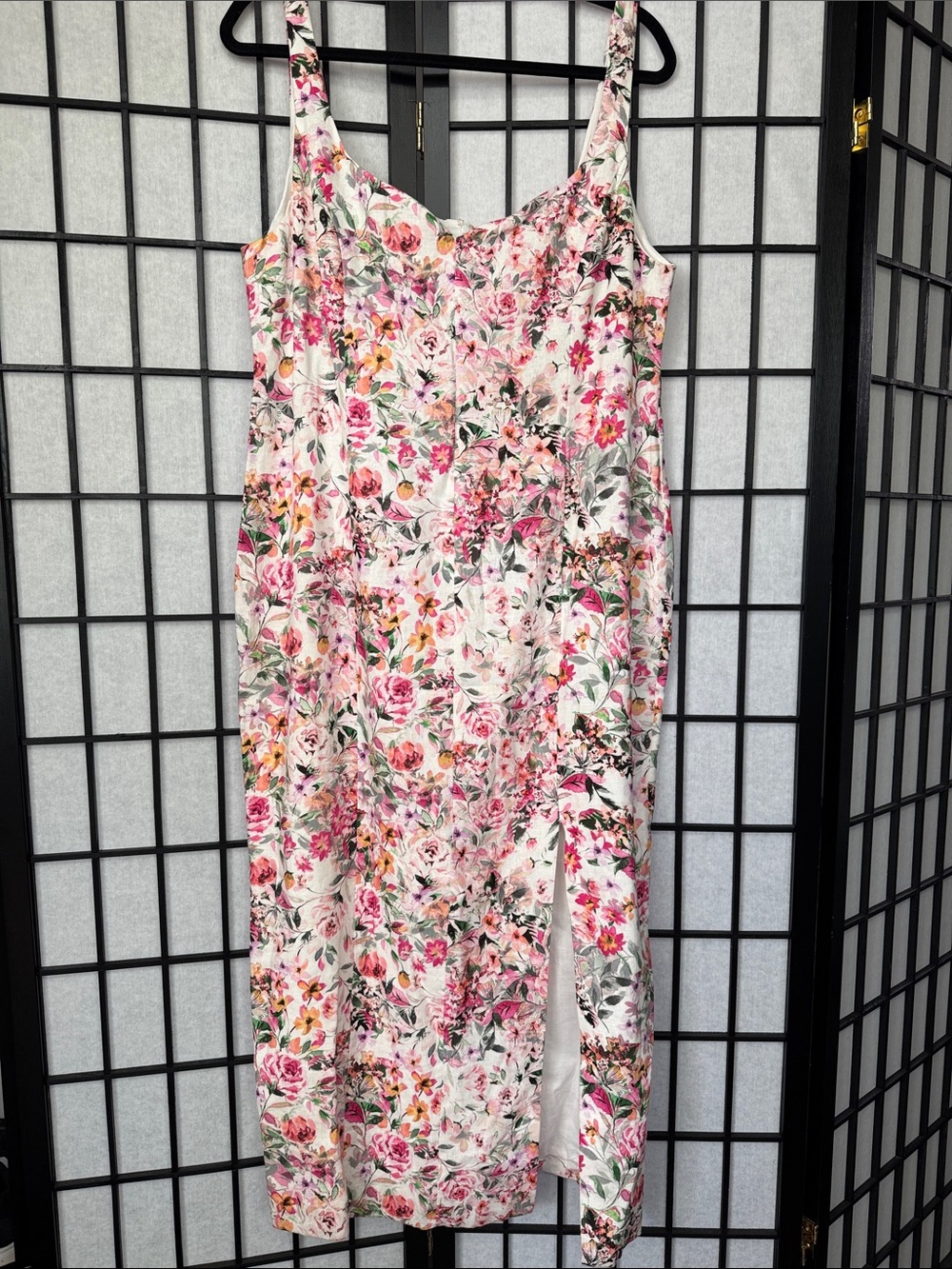 NWT Generation Love Eugenia Floral Linen Pink Split-Front Midi Dress XL - Picture 10 of 16